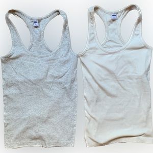 *** PAIR OF 2 GapBody Tank Built-In Bra Ribbed Stretch | Grey + Cream | Sz XS